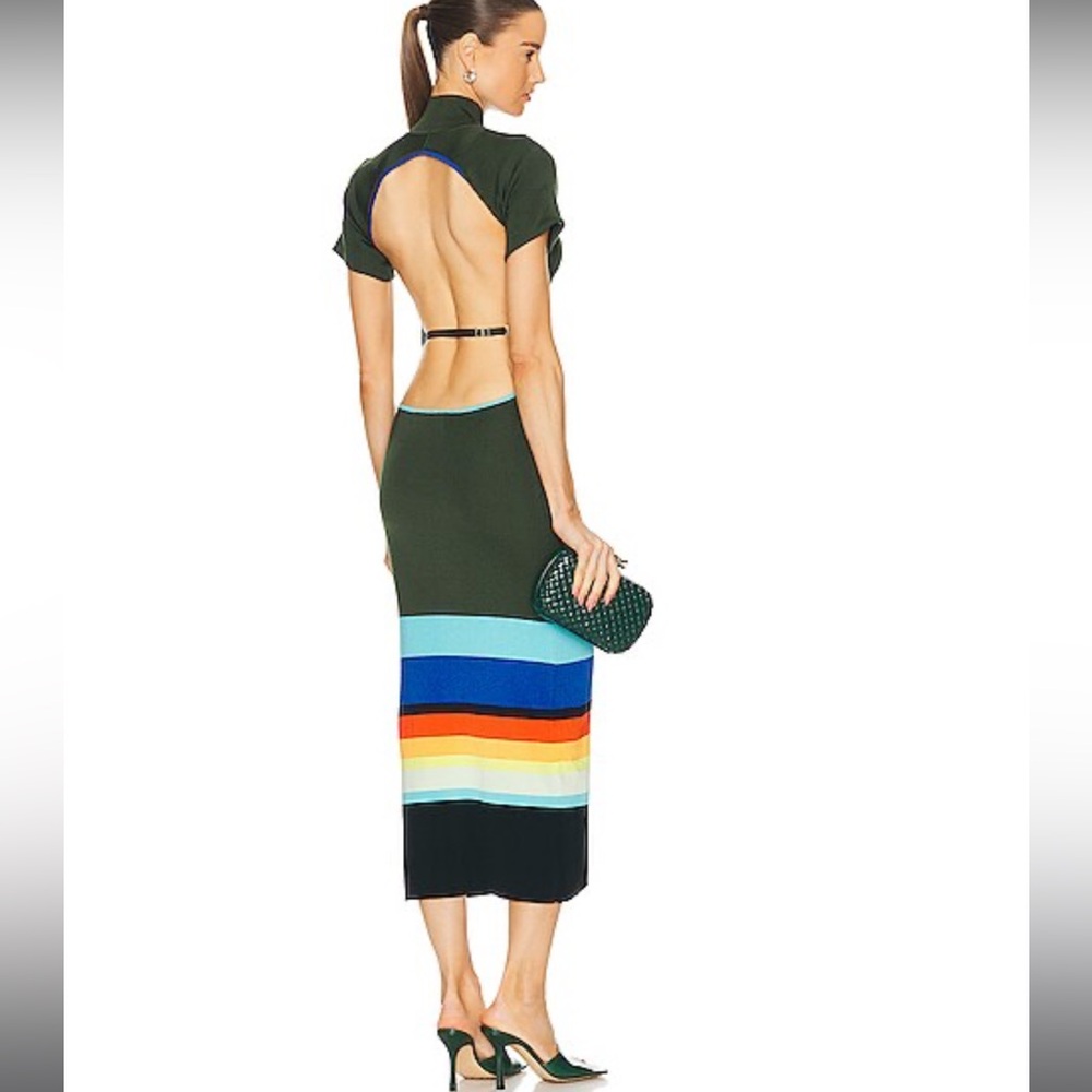 Christopher John Rogers Green and Multicolor Stripe Midi Dress - Picture 2 of 4